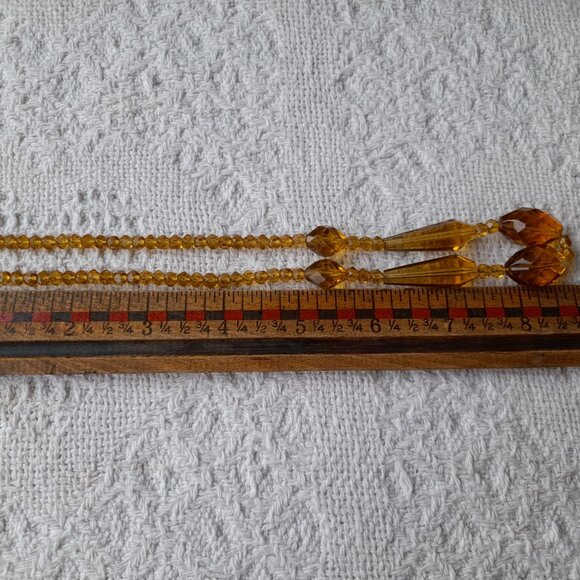 Vintage Yellow Amber Glass Bead Necklace Art Deco Choker Faceted 17.5" - Picture 14 of 14